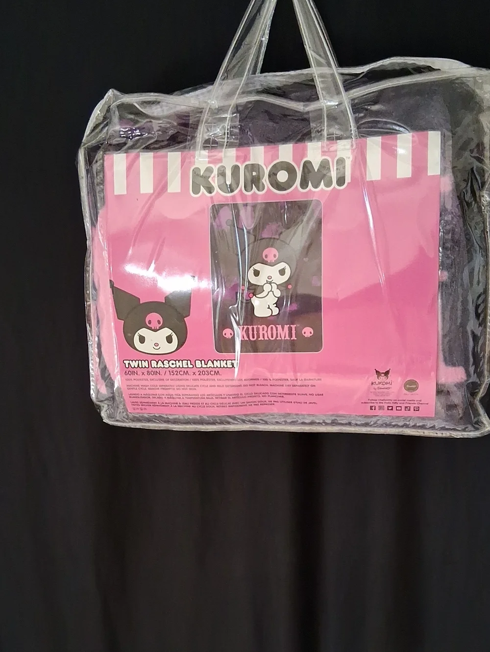 NWT Sanrio Kuromi Twin Raschel Blanket 60x80 Pink Black Northwest